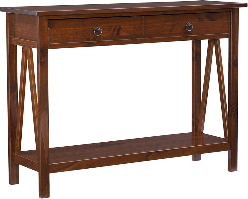 Antique Brown Wooden Console Table with Spacious Center Drawer by Marcello