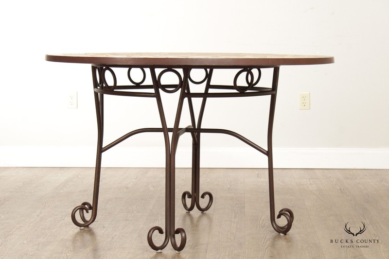 Tuscan Style Mosaic Stone & Wrought Iron Round Dining Table gallery