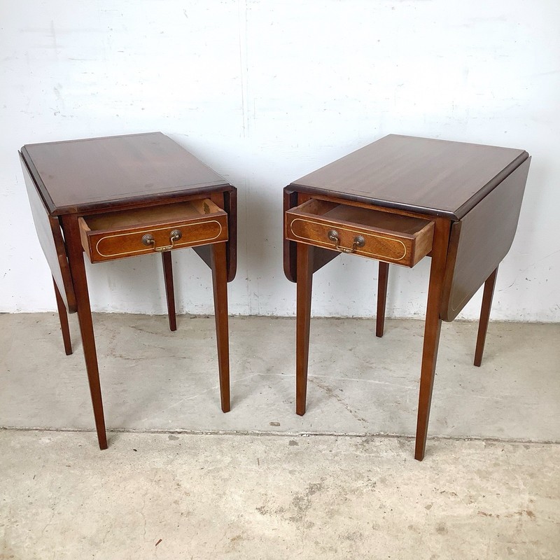 Pair Federal Style Drop Leaf Pembroke End Side Tables w Drawer gallery