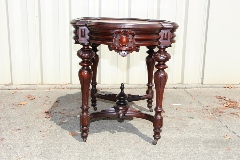 Exceptional XLarge Walnut Victorian Marble Top Library Center Table gallery