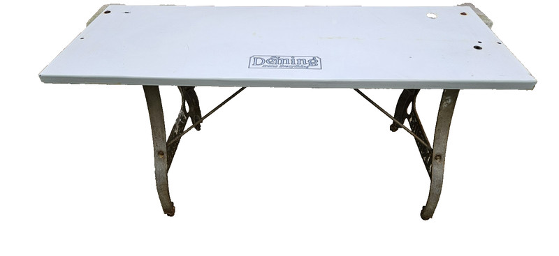 VINTAGE INDUSTRIAL TABLE PORCELAIN ENAMEL TOP DEMING MFG IRONING CO CLEVELAND OH