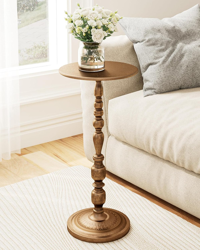Art Deco Gold Side Table, 25″ Accent Table for Small Spaces, Brass Finish