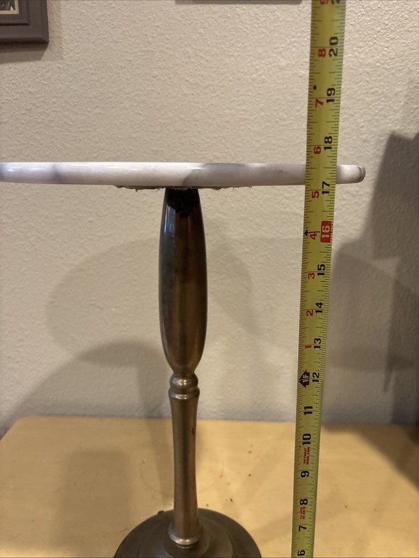 Vintage White & Gray Marble And Brass Plant Stand Accent Table 12”x17.5” gallery