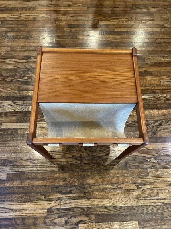 Brdr. Furbo Free Standing Wood & Fabric Magazine Rack/ side table teak wood OBO gallery