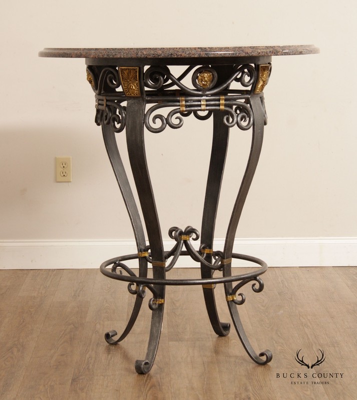 Labarge Neoclassical Style Wrought Iron Stone Top Round Pub Table gallery