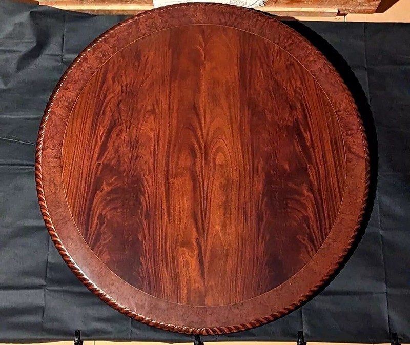 Round Chippendale Table with elm burl cross band top