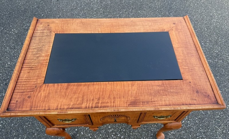 Eldred Wheeler slate-top lowboy in maple and tiger maple in the circa 1750 style gallery