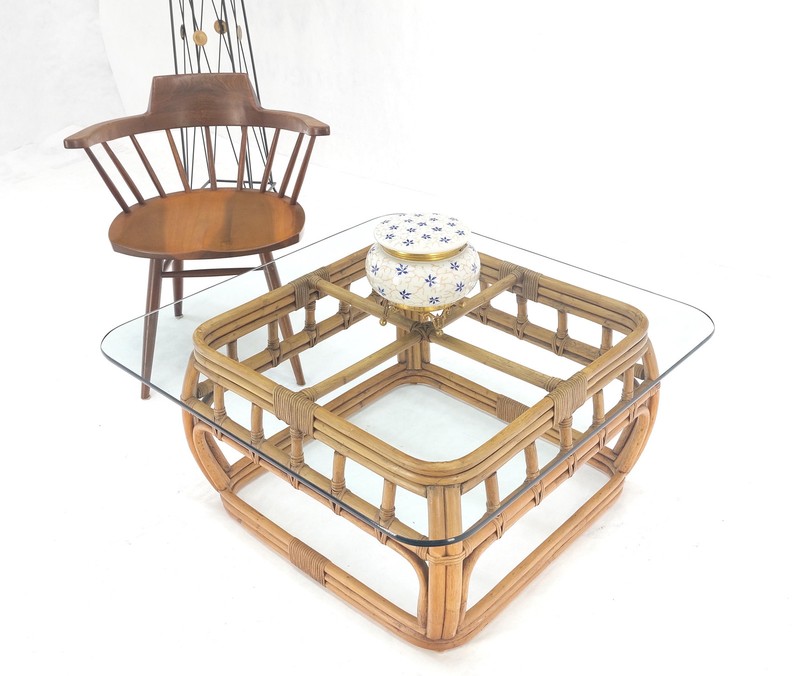 Ficks Reed Bamboo & Reed Square Glass Top Coffee Table c.1970s Mint! gallery