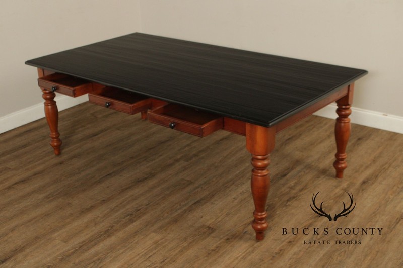 Rustic Farmhouse Style Solid Wood Dining Table With Black Painted Top gallery