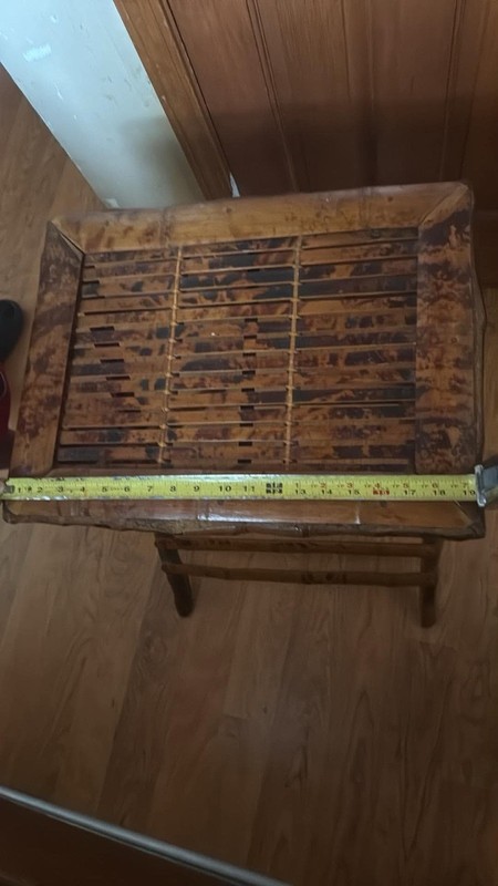 VINTAGE MID CENTURY MODERN BURNED TORTOISE SHELL FOLDING BAMBOO TRAY TABLE gallery