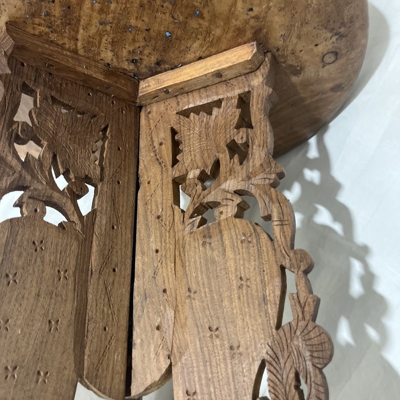 VINTAGE HAND CARVED FOLDING WOODEN SMALL TABLE MADE IN INDIA INLAY gallery