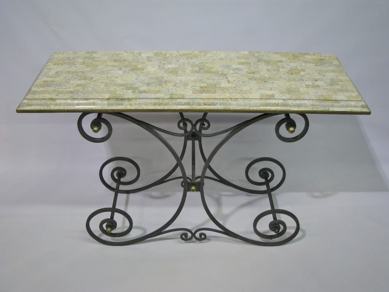 Maitland Smith Iron Baker's Table With Tesselated Stone Top; Nr. Mint to Mint gallery