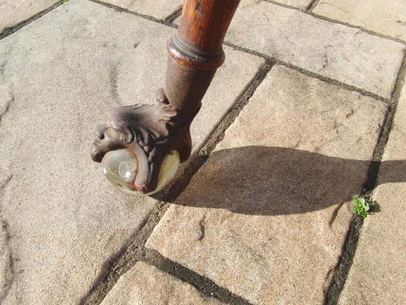 Victorian Oak Table Cast Iron & Glass Furniture Feet Victorian Face Swirl Legs gallery