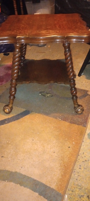 Antique Quartersawn Oak Parlor Table with Huge Glass Ball Eagle Clawfoot Feet gallery