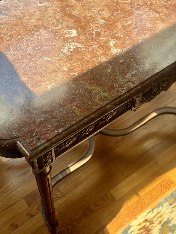 Vintage solid wood hand carved table with marble top gallery