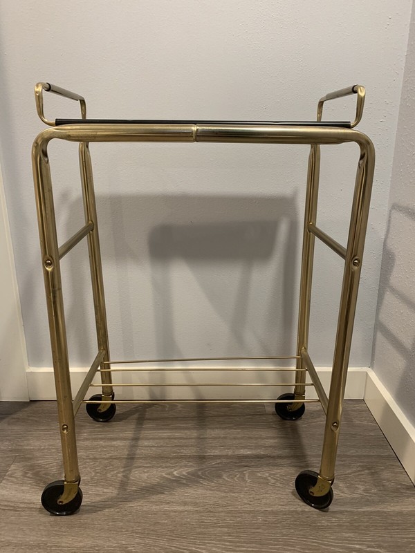 Mid Century Modern Hollywood Regency Bar Cart 2 Tier Shelf Gold Toned on Wheels