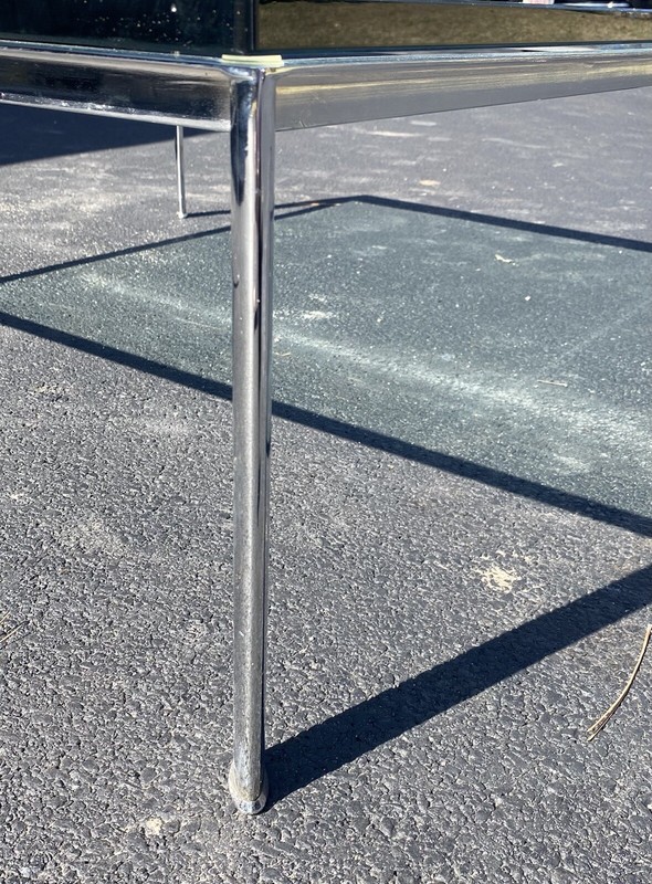 1970’s Milo Baughman Style Chrome Square Glass Coffee Table gallery