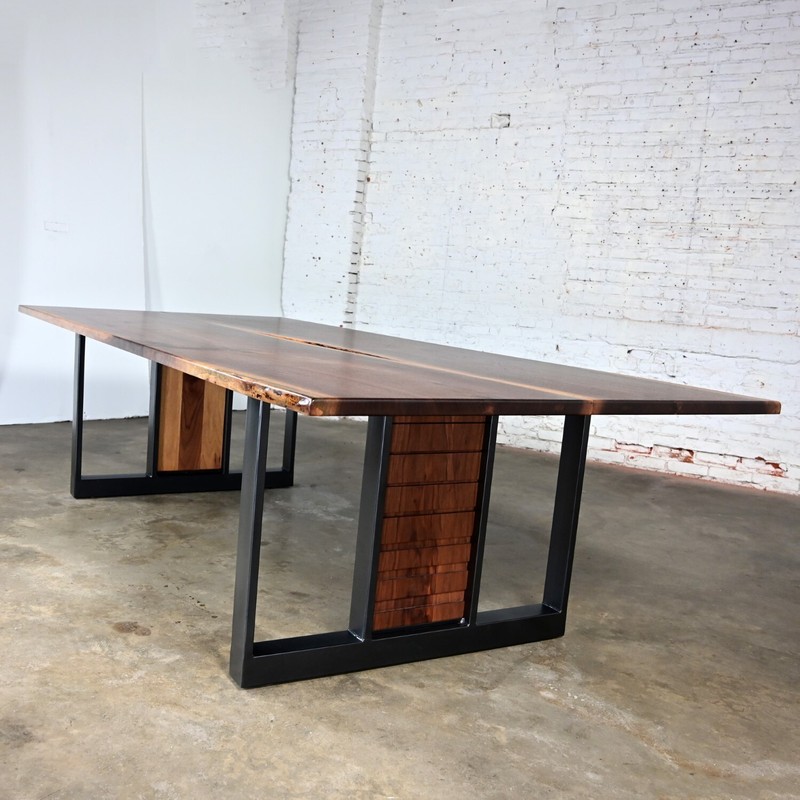 Organic Modern Custom Conference Table Natural Walnut Top Powder Black Base gallery