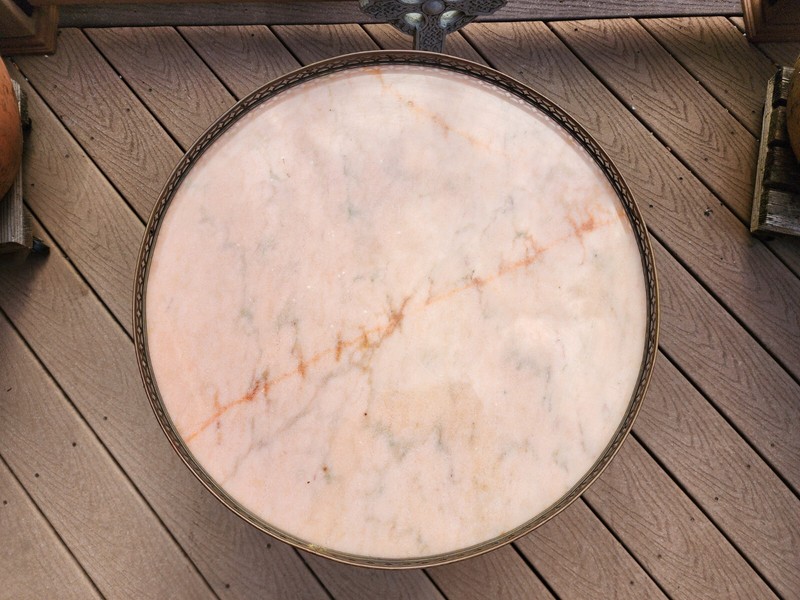 Danby Peach Marble Top Accent Side Table, French LOUIS XVl Style, Brass Accents gallery