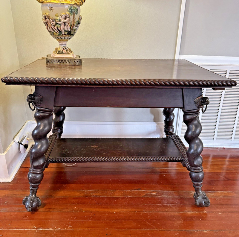 Antique Barley Twist Ball Claw Library Table mahogany Victorian Gothic 19th c