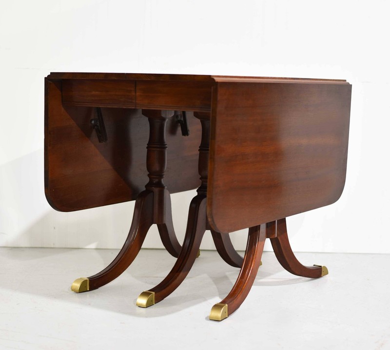 Mid Century Regency Style Mahogany Drop-Leaf Dining Table with Brass Capped Feet gallery