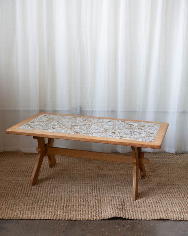 Danish Modern Henning Kjaernulf Style Oak and Tile Coffee Table gallery
