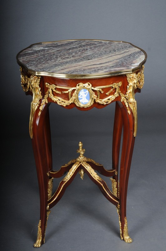 Magnificent Side Table with Bronze Louis XV Marble Beechwood