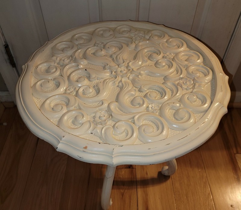 Vtg. Syroco Plastic ornate White Shabby Chic Table side USA MCM