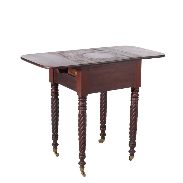Sheraton Flame Mahogany 2 Drawer Drop Leaf Work Table c1830 gallery