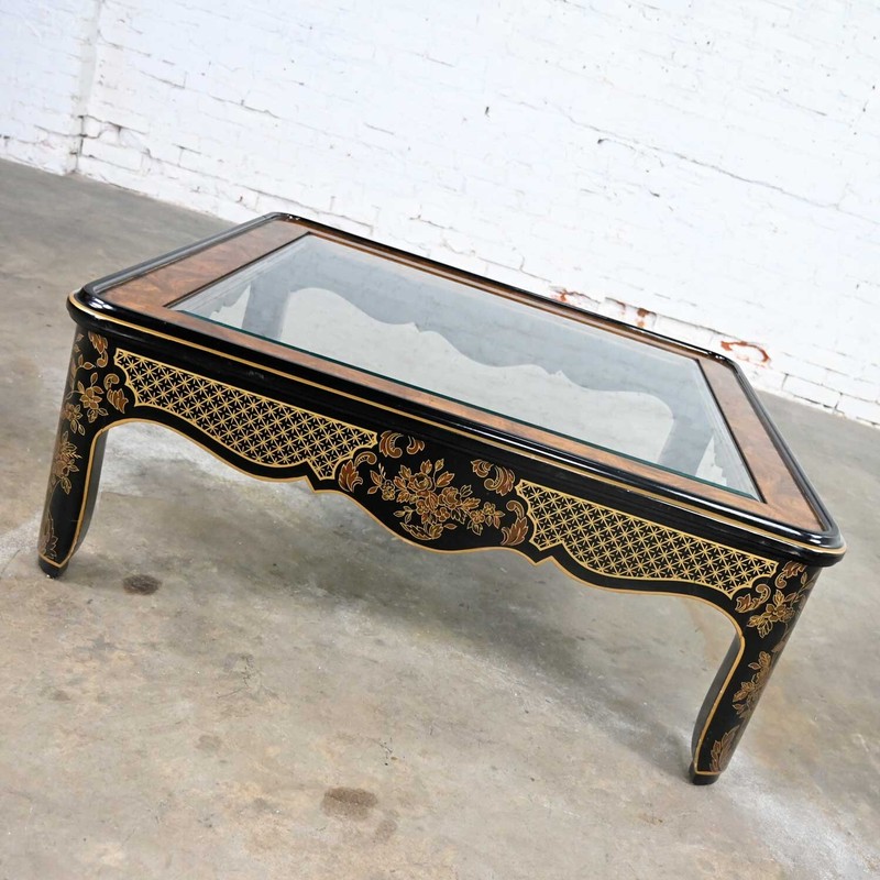 Drexel Heritage ET Cetera Collection Chinoiserie Black Gold Burl Coffee Table