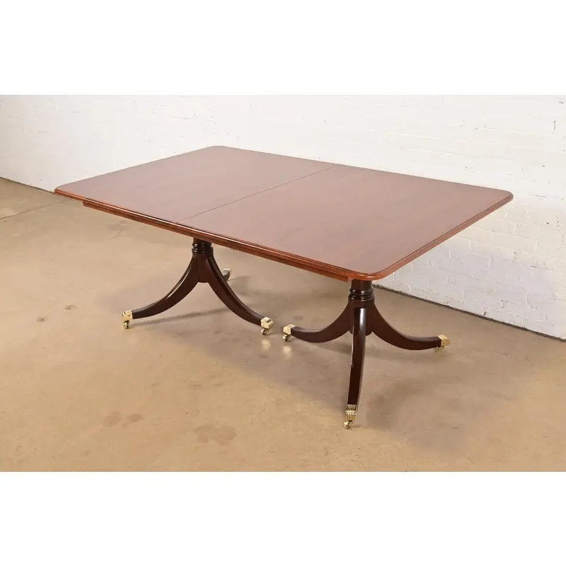 Baker Furniture Style Georgian Pedestal Extension Dining Table, Newly Refinished gallery