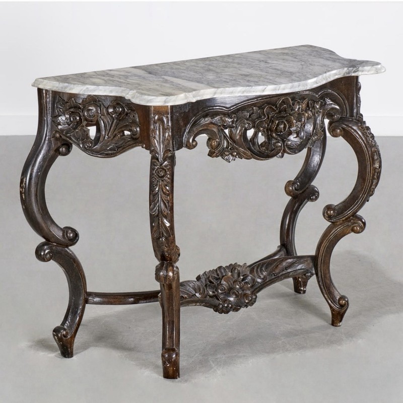 Vintage French Rococo Carrara Marble Top Console Table European Country Louis XV gallery