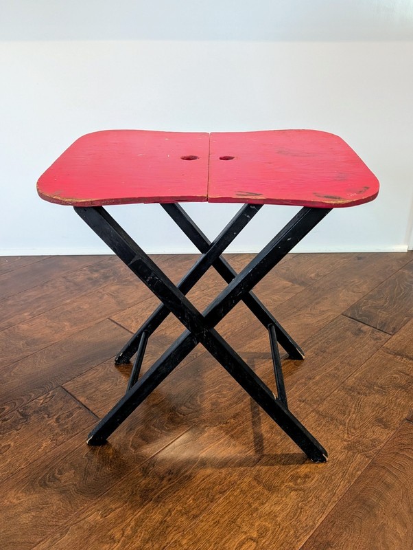 Vintage FOLDING TABLE MCM Red Black TV Tray Stands Wood Craft Mid Century Retro