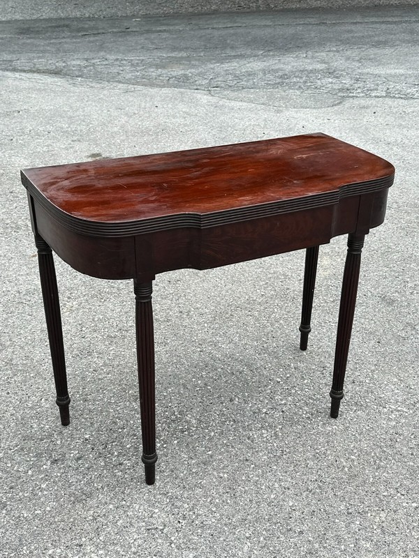 Antique Sheraton Philadelphia game card console table reeded mahogany gallery