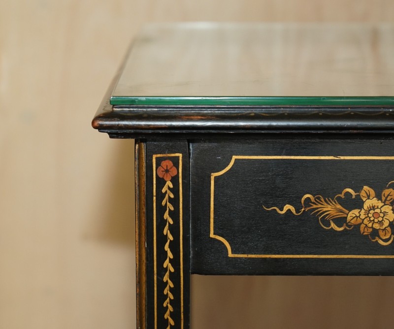 ANTIQUE EDWARDIAN CIRCA 1910 CHINESE CHINOISERIE LACQUERED SIDE END LAMP TABLE gallery