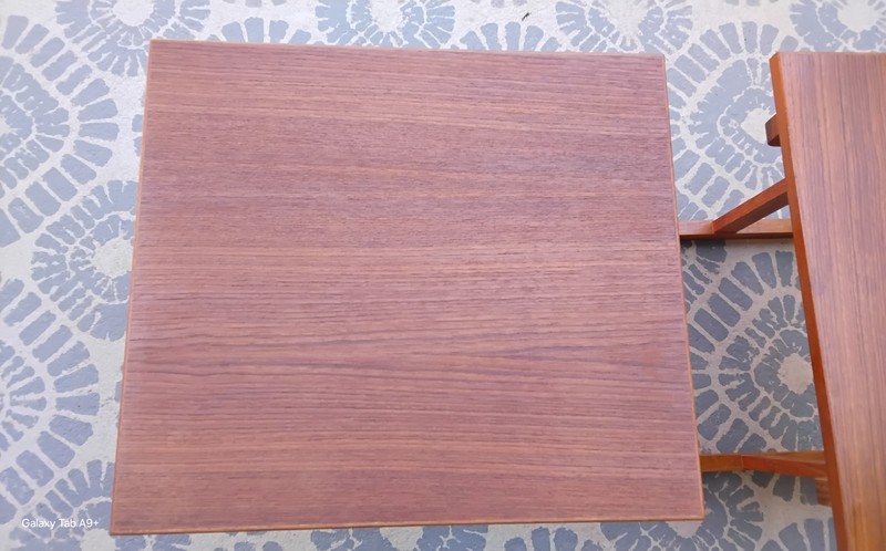Vintage Nesting Pair Mid Century Modern Solid Teak Wood End Tables 15 x 17 x 16 gallery