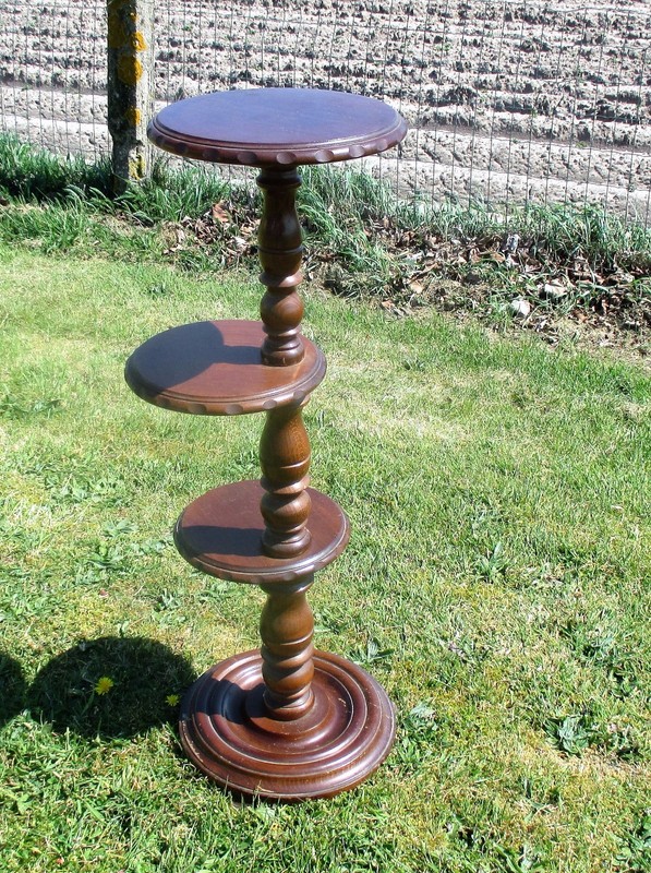 3 Tier Pedestal Table Plant Stand Carved Twisted wood Beautiful 35.03" gallery