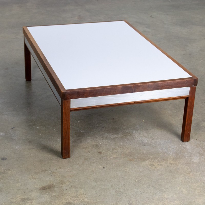 Mid-20th MCM Coffee or End Table Rectangular Walnut Frame & White Laminate Top gallery
