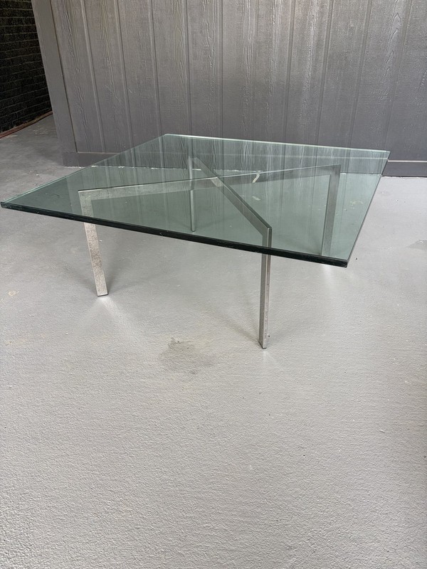 Mid Century Barcelona Style Coffee Table Chrome X-Base Square Glass 40" gallery
