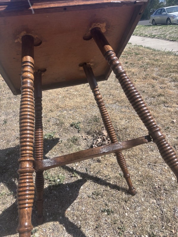 Antique Victorian Wooden Side Table Square with Barley Twist Legs & Carvings gallery