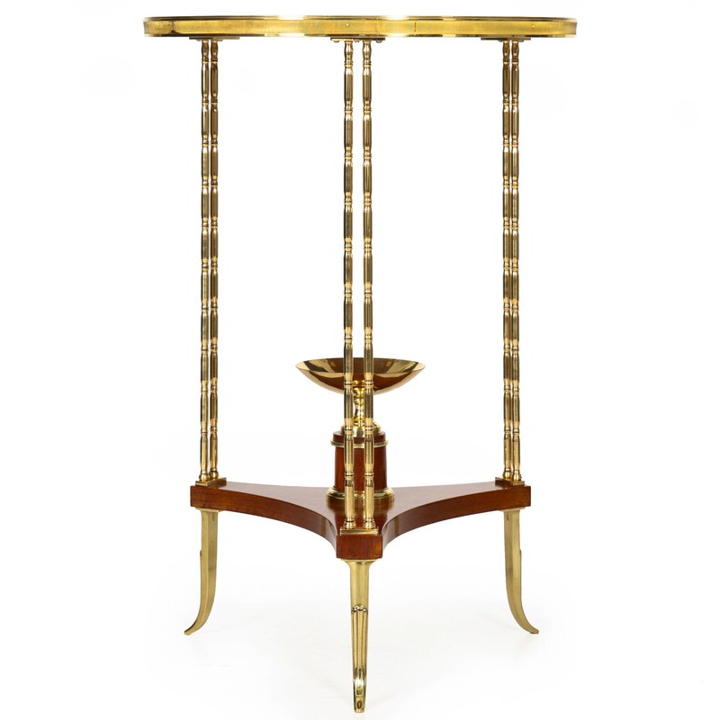 French Louis XVI Style Mahogany Bronze Gueridon Side Table gallery