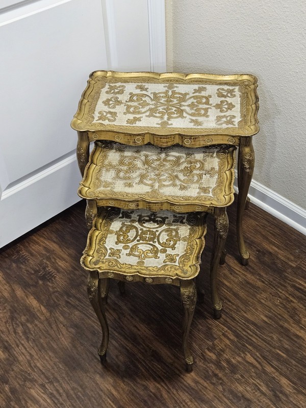 Vintage Italian Florentine Gold Gilt Ornate Plastic Nesting Tables Made in Italy