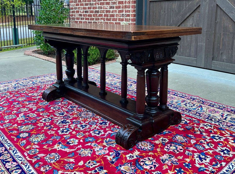 Antique French Dining Table Draw Leaf Altar Table Carved Oak SUPERB Mid-19th C gallery