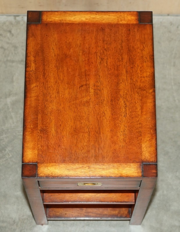 STUNNING ALL MILITARY CAMPAIGN SIDE TABLE WITH SINGLE DRAWER PART OF SUITE gallery