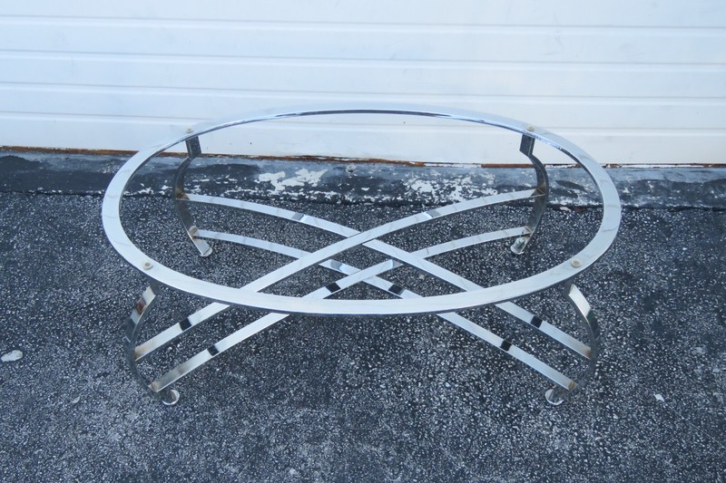 Hollywood Regency Mid Century Chrome Oval Glass Top Coffee 3514 gallery