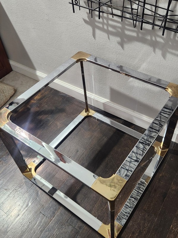 Vintage Chrome Brass Maison Jansen Style Hollywood Regency Square End Table gallery