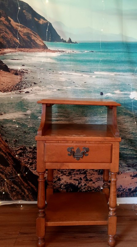 Unique Antique Oak Wood End Table From Heywood. Step Style 2 Tiers With Drawer gallery