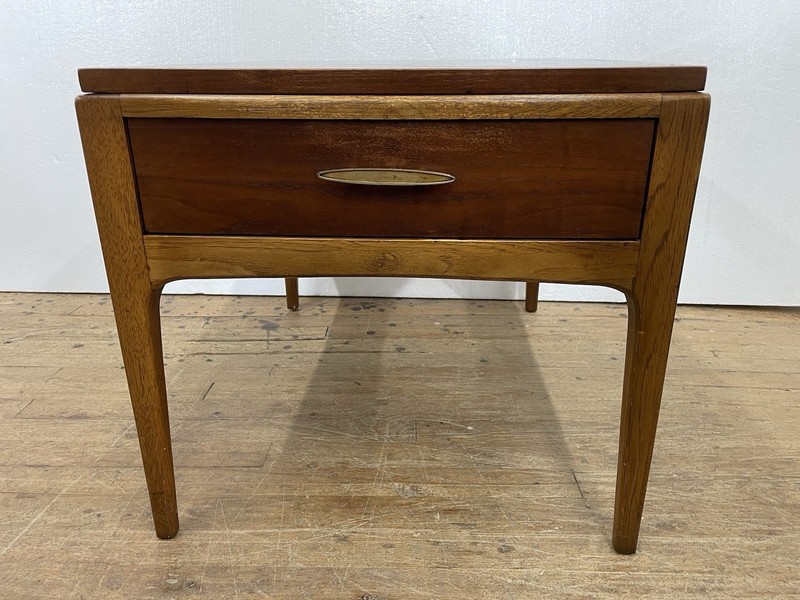 1965 MCM Lane Rhythm Collection Walnut Single End Table w Drawer Brass Plate gallery