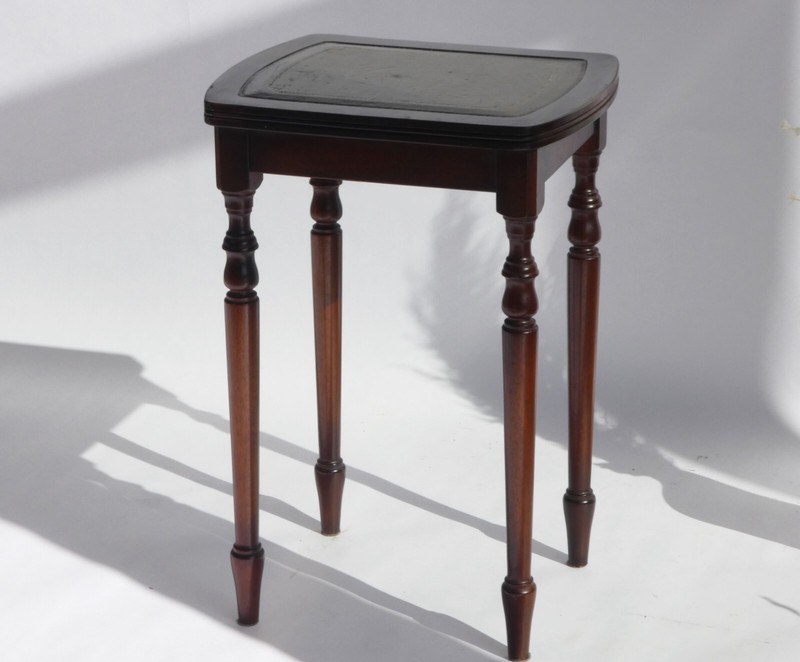 Victorian Style Small Wooden Wine Table with Green Leather, Vintage Side Table gallery