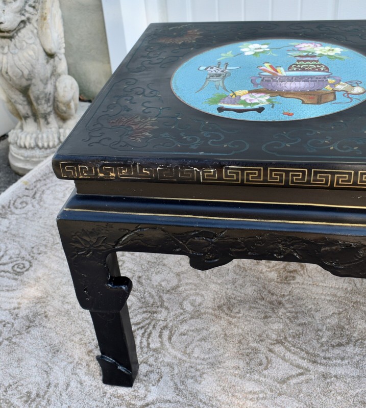Vintage Asian Cocktail Table w/Cloisonné Panels gallery